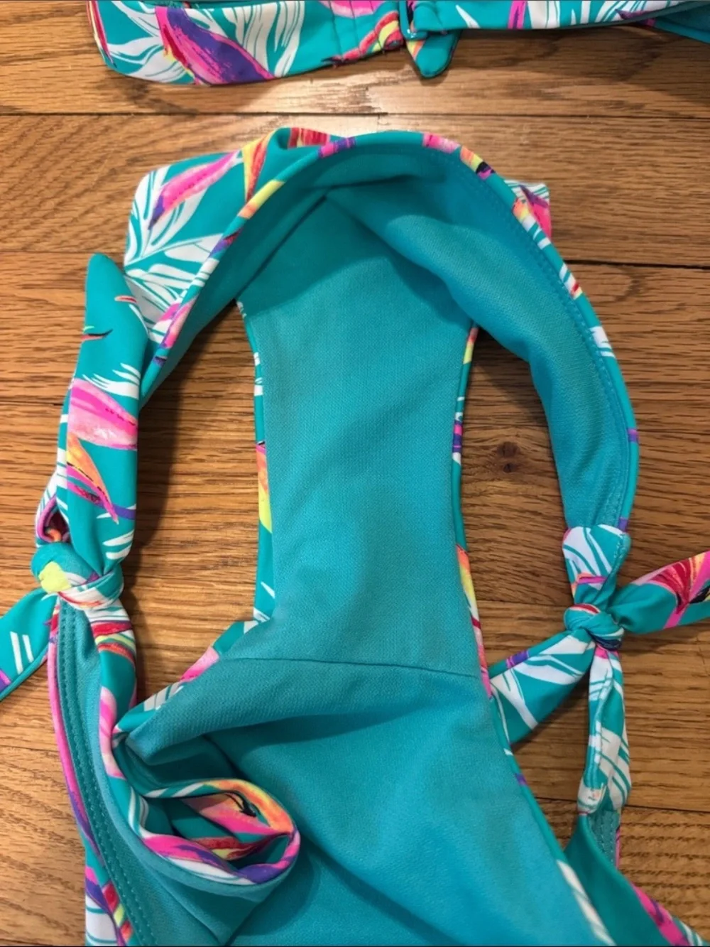 Girls' Tropical Teal Floral Bikini Set with Side Ties